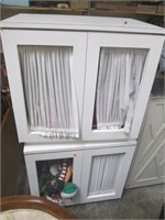 Two Vintage Country Cupboards W/White Ruffled