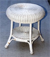 Small Wicker Side Table 2 Layers White