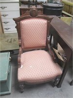 Vintage Carved Wood Sitting Chair W/Metal Caster