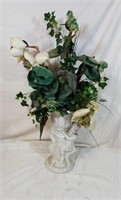 Nice cherub vase and arrangement approx 12 inches