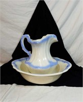 Nice blue & white pitcher and bowl approx 12