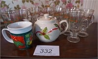 Christmas Teapot, mug and Eggnog Glasses