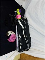 Easton baseball bat, balls, mask and glove