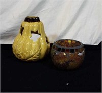 Pumpkin and amber colored candleholder that