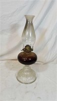 Unique brown and clear oil lamp approx 18 inches