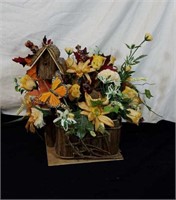 Country birdhouse flower arrangement