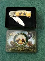 Deer wildlife collection tin and knife