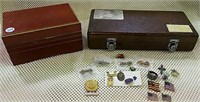Musical jewelry box, Wooden box & pins