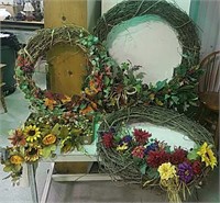 Fall wreaths (3) & decor