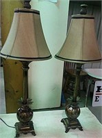 Two golden / brown lamps with shades, 32" tall