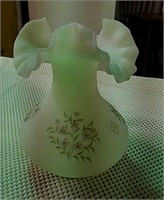 Fenton yellow custard glass vase with ruffled top