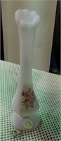 Fenton white satin  vase, 8" tall