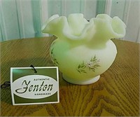 Fenton yellow custard glass vase with ruffled top