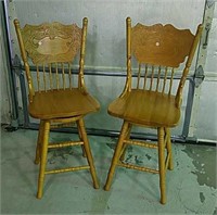 Wooden, swivel bar stool chairs (2)  43" Tall