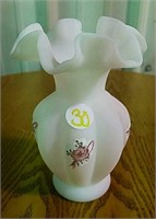 Fenton hand-painted white satin glass vase