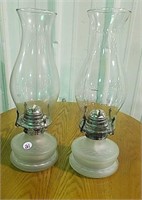 Newer satin glass oil lamps (2), 12" tall