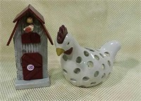 Chicken figurine candle holder, chicken barn house