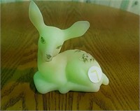 Fenton hand painted yellow satin glass deer