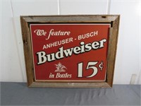 *Wood Framed Metal Budweiser Sign