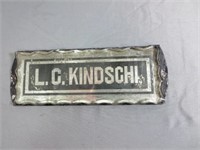 Vintage Glass & Metal L.G. Kindschi Sign