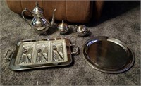 Group of Silver Plate- Teapot, Server & More