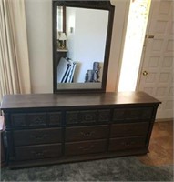 Vintage Nine Drawer Vanity Dresser with Mirror