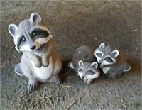(3) Racoons Yard Statues