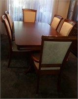 Cherry Dining Room Table, (6) Chairs & (2) Leaves