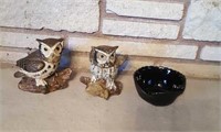 Owl figurines & ashtray