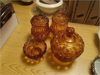Amber Glass Candle Holders, Candy Dish & More
