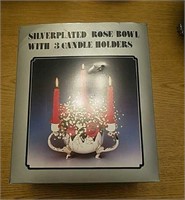 Silverplated Rose Bowl with Candle Holder- in Box