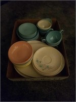 Large Set of Vintage Plastic Plates, Saucers,