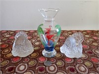 Art Glass Turkeys & Flamingo Vase