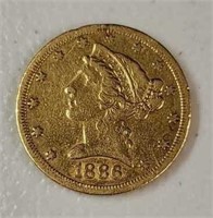 1886-S Liberty Head $5 Gold Eagle Coin