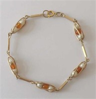 9ct gold amber bead pearl hand made bracelet