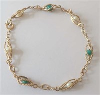 9ct gold turquoise and pearl hand made bracelet