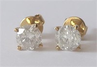 Pair 14ct yellow Gold Diamond stud earrings