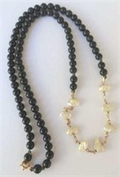 9ct gold black coral and pearl necklace
