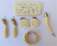 Two pairs antique ivory earrings with