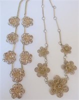 Two filigree sterling silver floral necklaces