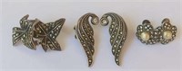 Three pairs sterling silver marcasite earrings