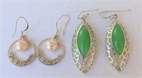 Pair sterling silver Jade earrings with