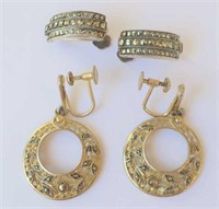 Pair sterling silver marcasite earrings