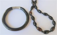 Vintage black coral and silver necklace with