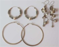 Three pairs retro sterling silver earrings
