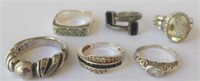 Six ladies sterling silver dress rings