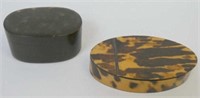 Pair antique tortoiseshell oval snuff boxes