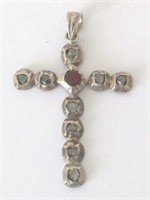 Russian silver diamond ruby set cross 4.5cm