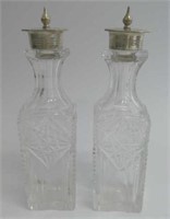 Pair sterling silver glass condiment bottles