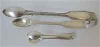 Two pairs sterling silver sugar tongs